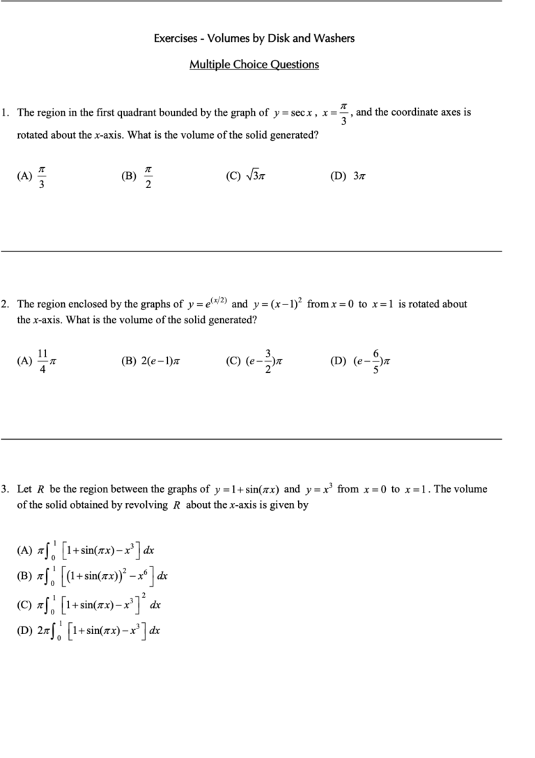 Volumes by Disk and Washers in Application of Integration